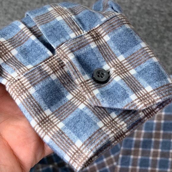 Emanuel Berg Shirt Men Medium Check Flannel Soft Button Up Performance Stretch - Picture 5 of 12